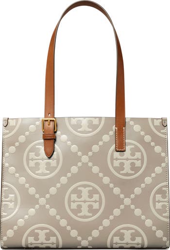 Small T Monogram Contrast Embossed Tote