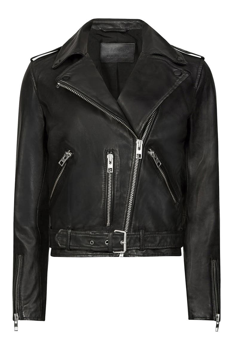 Balfern Leather Biker Jacket, Alternate, color, BLACK/ SILVER
