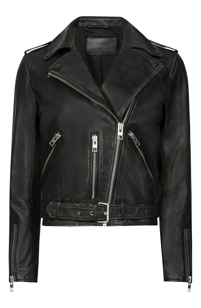 AllSaints Balfern Leather Biker Jacket, Alternate, color, Black/ Silver