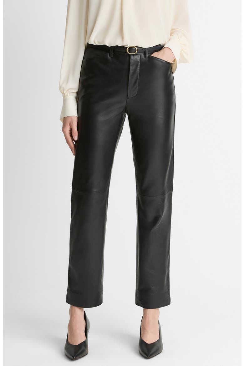 Straight Leg Leather Pants, Main, color, BLACK