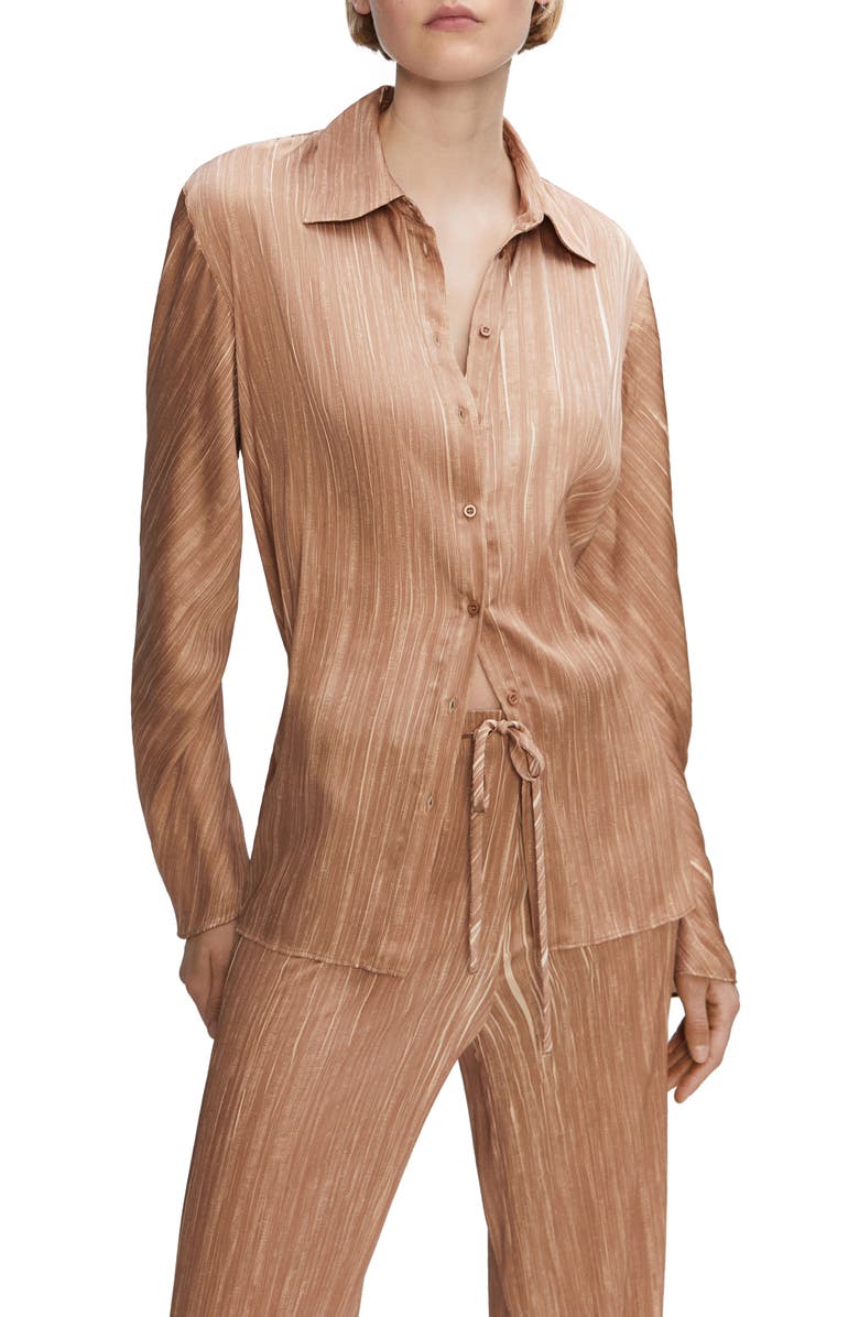 MANGO Pleated Satin Button-Up Shirt, Main, color, 