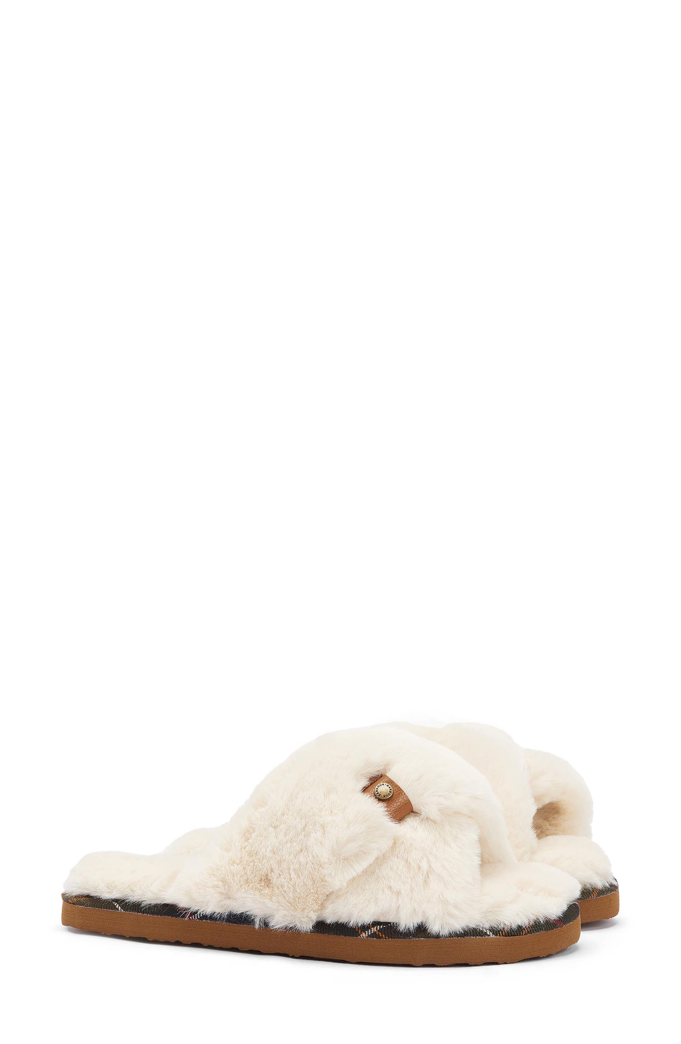 Eliza Faux Fur Slide Slipper, Main, color, IVORY