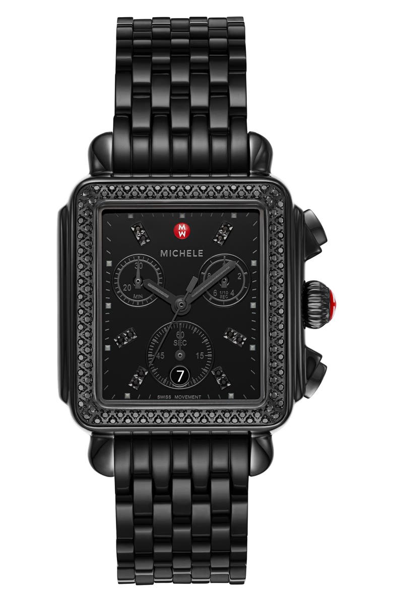 MICHELE Deco Diamond Chronograph Watch Head & Bracelet, 33mm, Main, color,