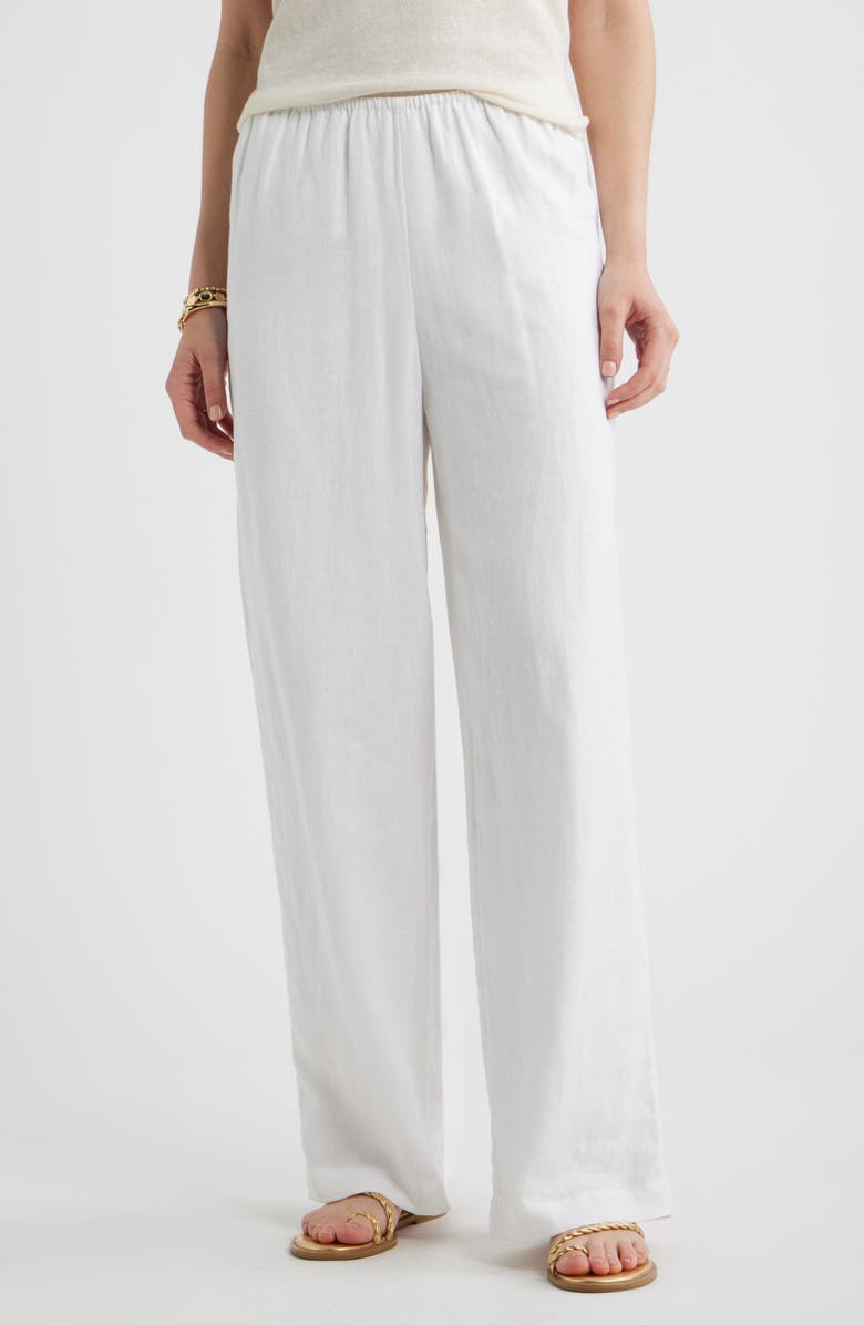 Caslon<sup>®</sup> Pull-On Wide Leg Linen Pants, Main, color, White