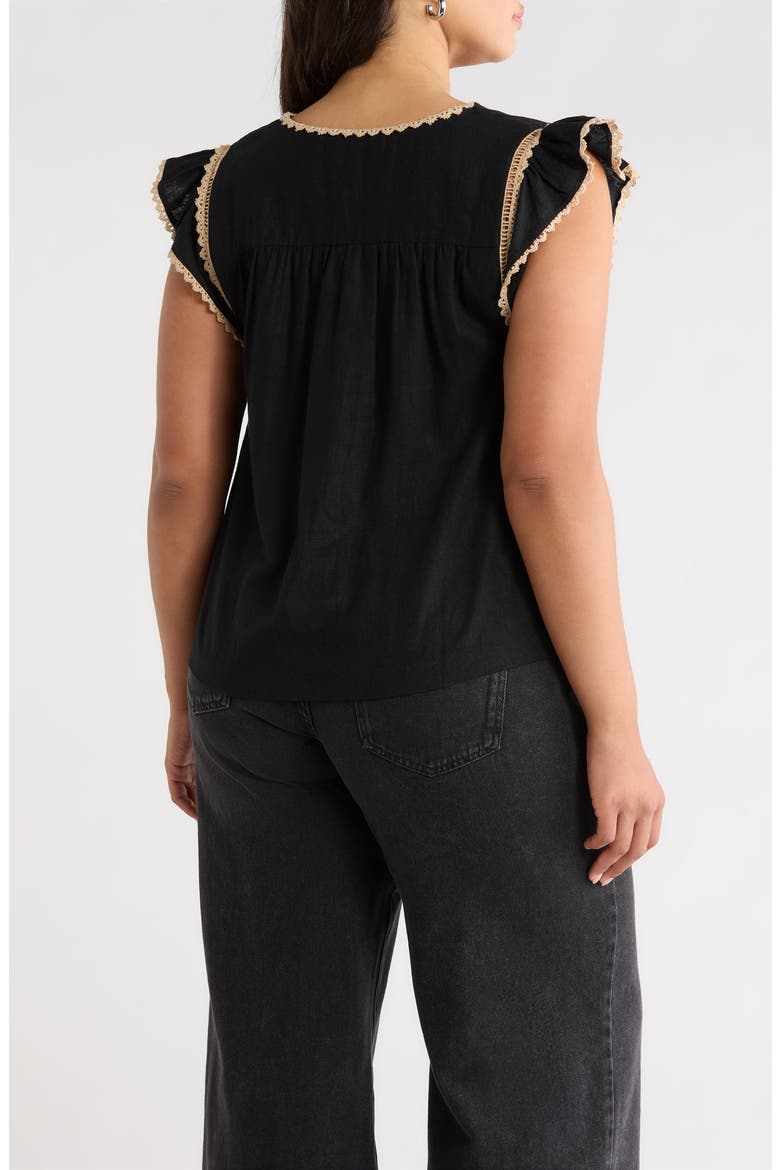 Crochet Trim Linen Blend Top, Alternate, color, BLACK