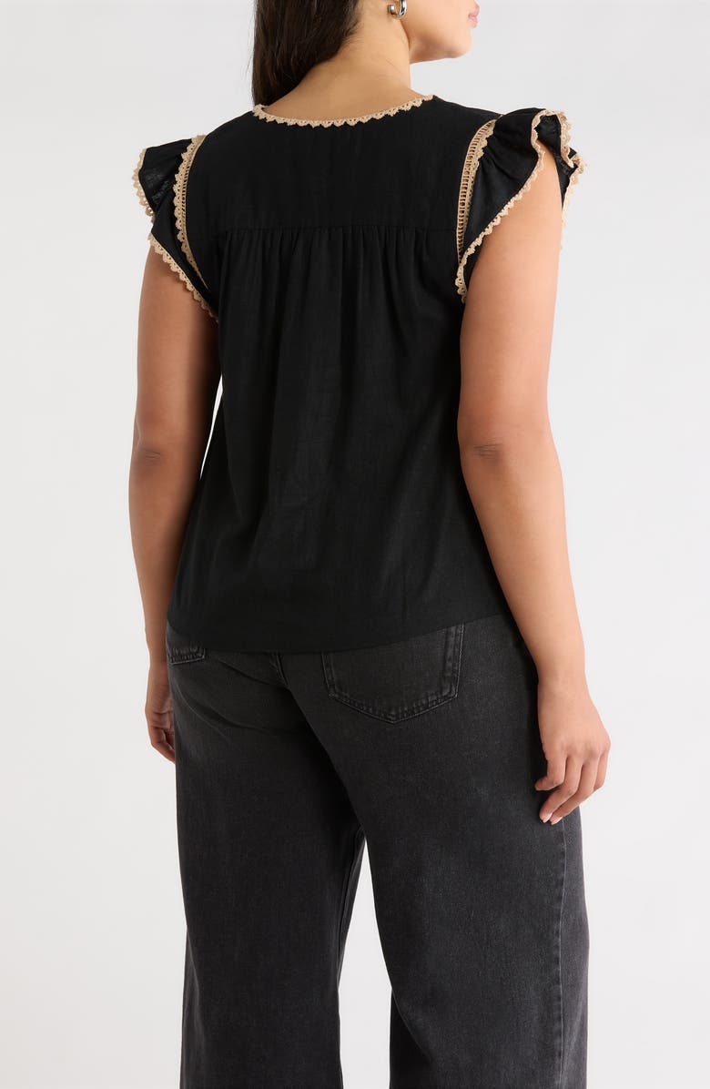 Treasure & Bond Crochet Trim Linen Blend Top, Alternate, color, Black