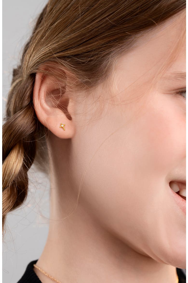 Kids' 18K Gold Diamond Cross Stud Earrings (Nordstrom Exclusive), Alternate, color, 14K YELLOW GOLD
