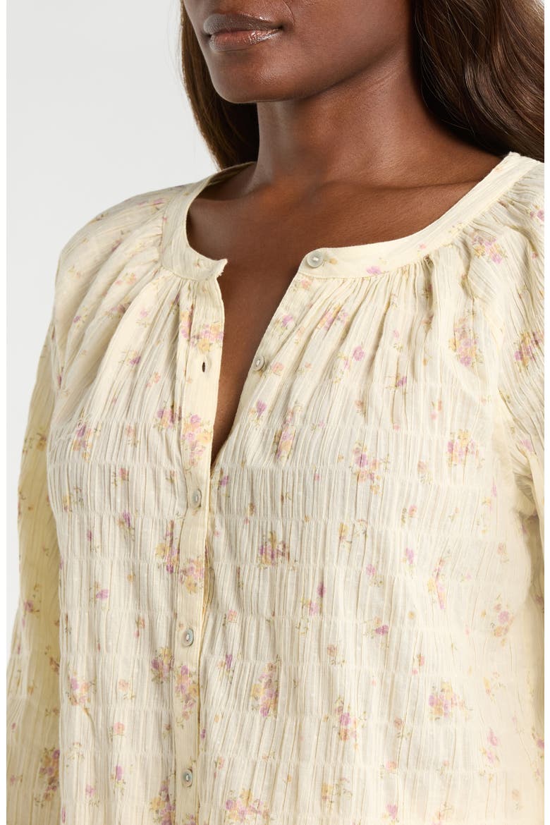 Ditsy Floral Stretch Cotton Button-Up Top, Alternate, color, YELLOW FLORAL