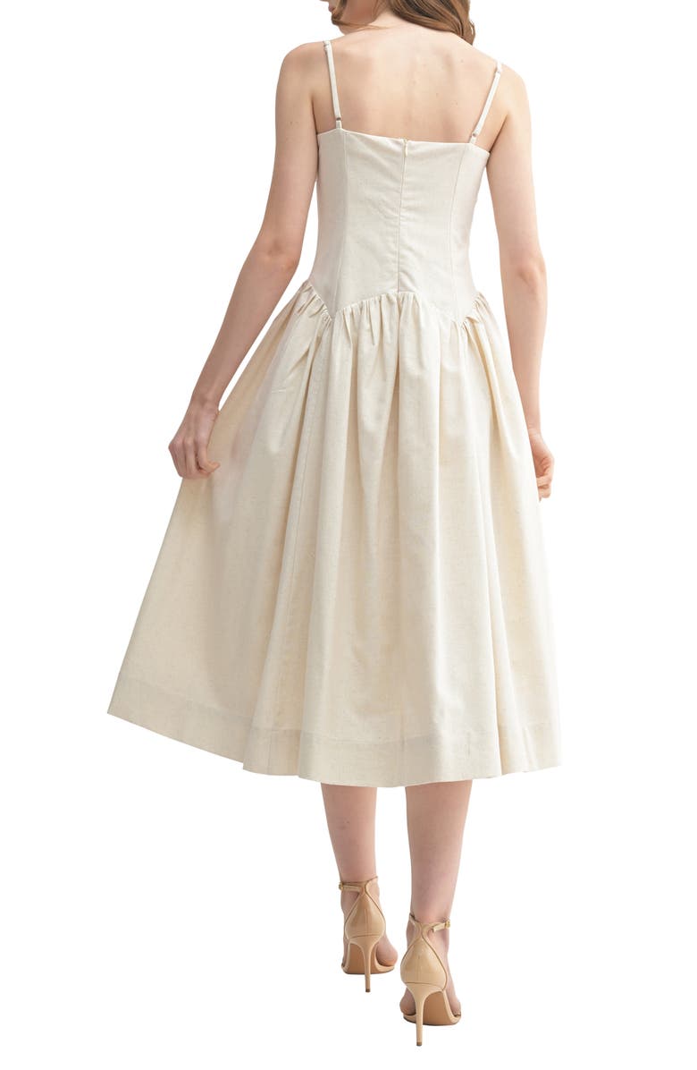 All in Favor Drop Waist Cotton & Linen Midi Dress, Alternate, color, Oatmeal