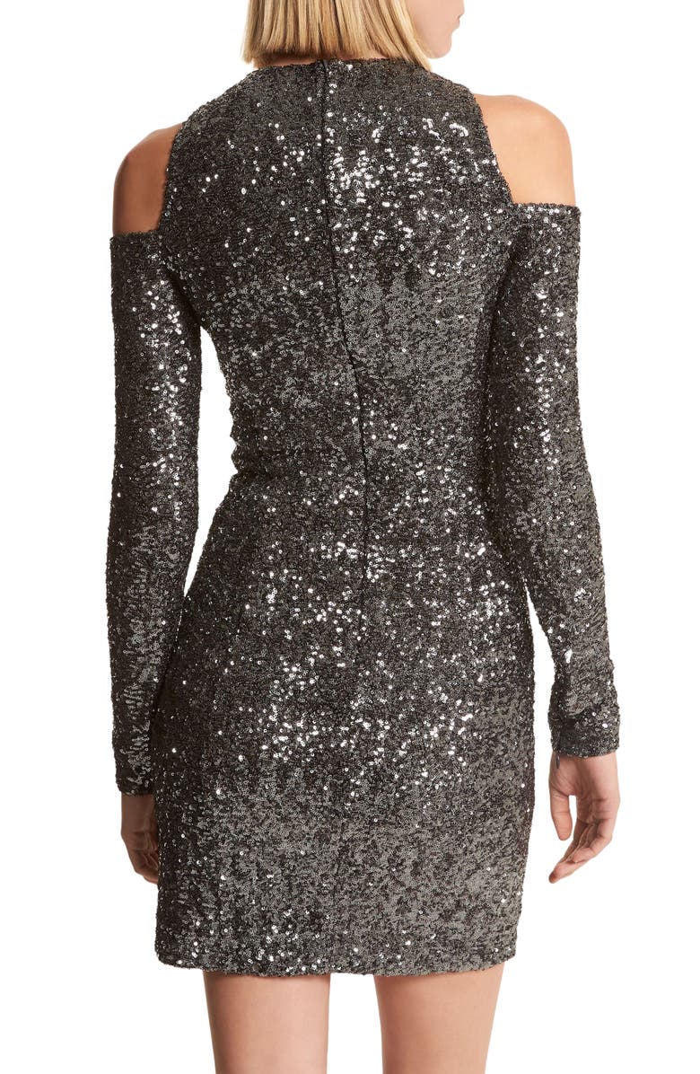 Michael Kors Collection Cold Shoulder Long Sleeve Sequin Dress, Alternate, color,