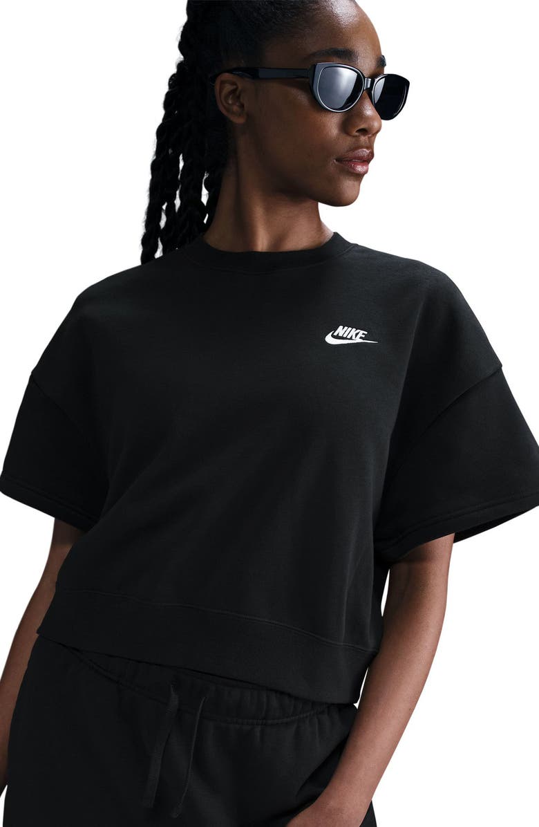 Nike Sportswear Club Short Sleeve Fleece Pullover, Alternate, color, Black/ White