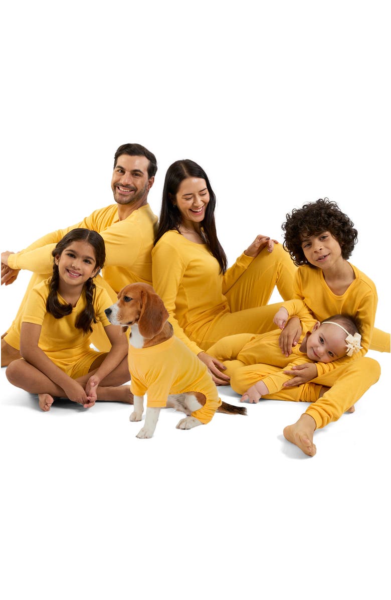 Leveret Kids Two-Piece Solid Cotton Matching Family Pajamas, Alternate, color, Yellow