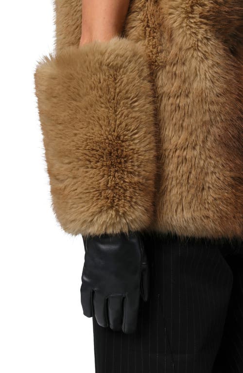 Apparis Robi Faux Fur Trim Faux Leather Gloves In Brown