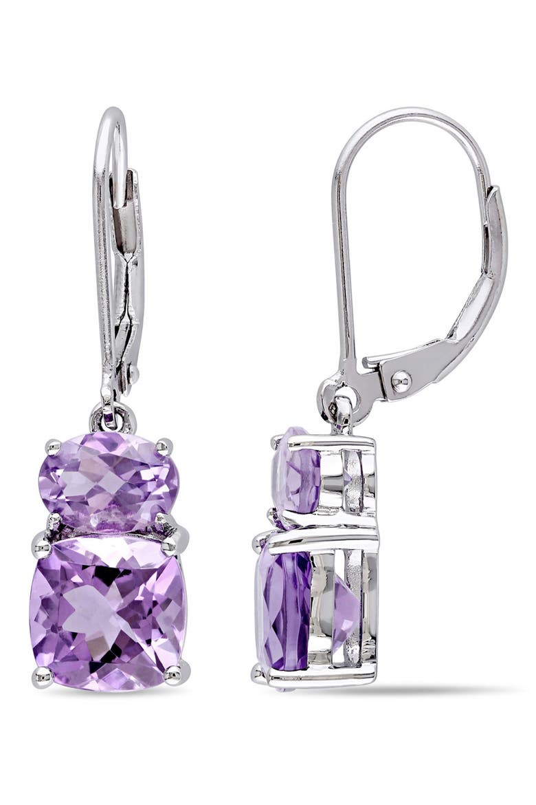 Sterling Silver Double Amethyyst Drop Earrings, Main, color, PURPLE