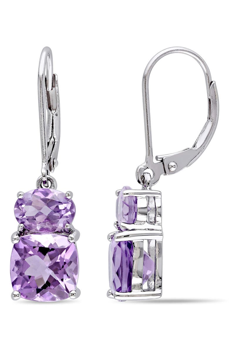 DELMAR Sterling Silver Double Amethyyst Drop Earrings, Main, color, Purple