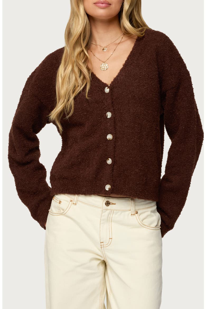 Jade Bouclé Crop Cardigan, Main, color, BROWN