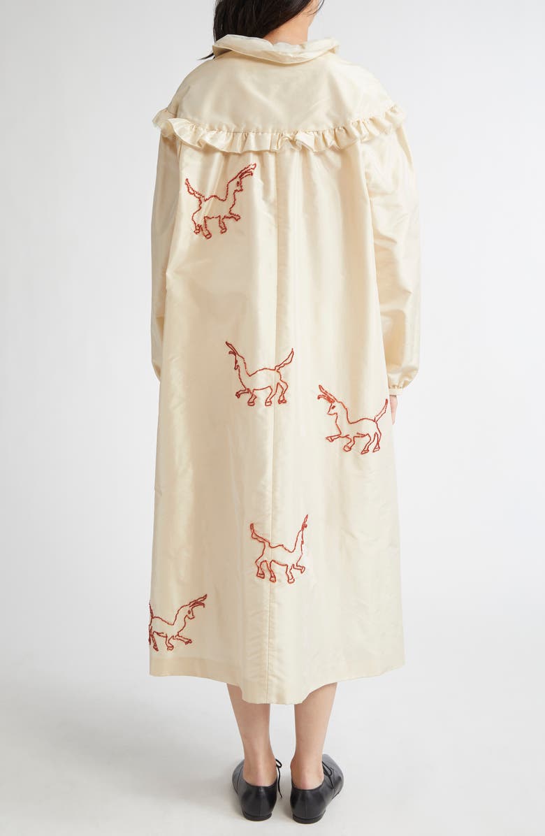 Meruert Tolegen Goat Beaded Ruffle Taffeta Coat, Alternate, color,