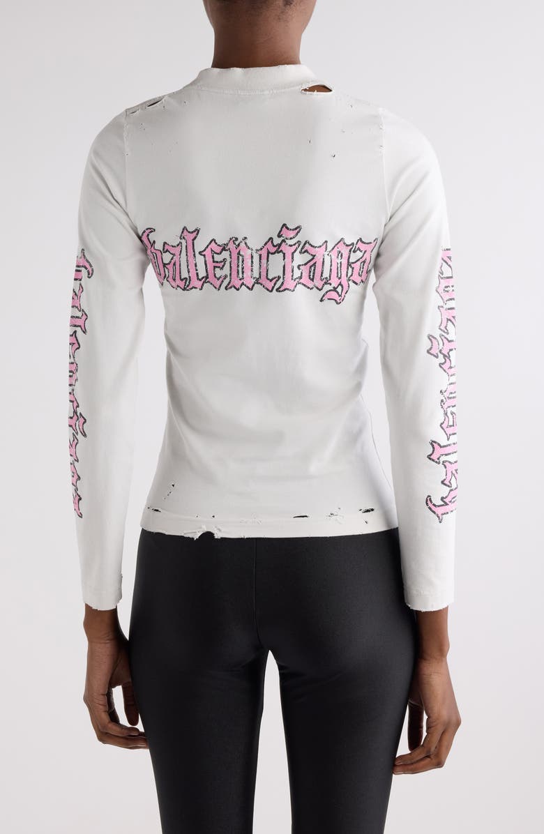 Balenciaga Blackletter Script Distressed Fitted Graphic T-Shirt, Alternate, color, 9012 Dirty White