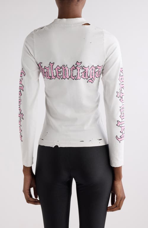 Balenciaga Crew Neck Graphic Print Long Sleeves Top In White