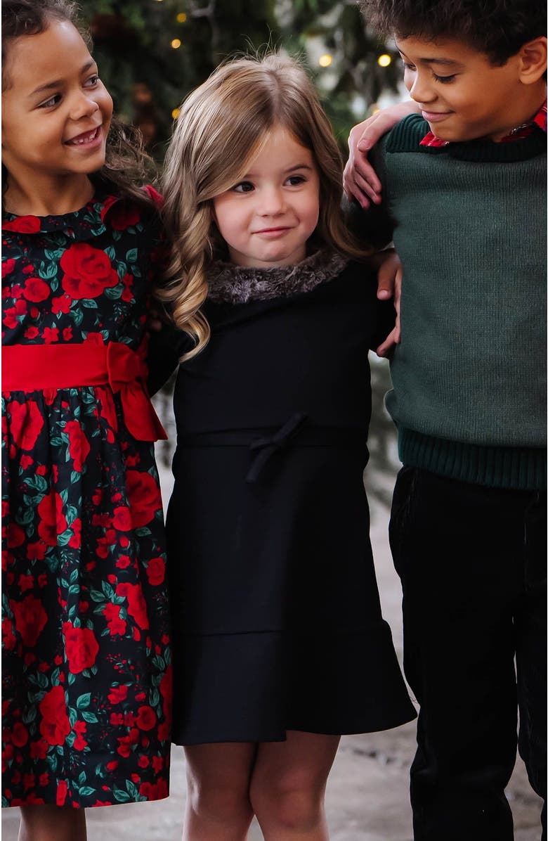 Hope & Henry Girls' Ruffle Collar Party Dress, Toddler, Alternate, color, Black Holiday Rose