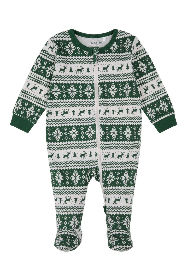 Fair Isle Organic Cotton Footie, Main, color, GREEN