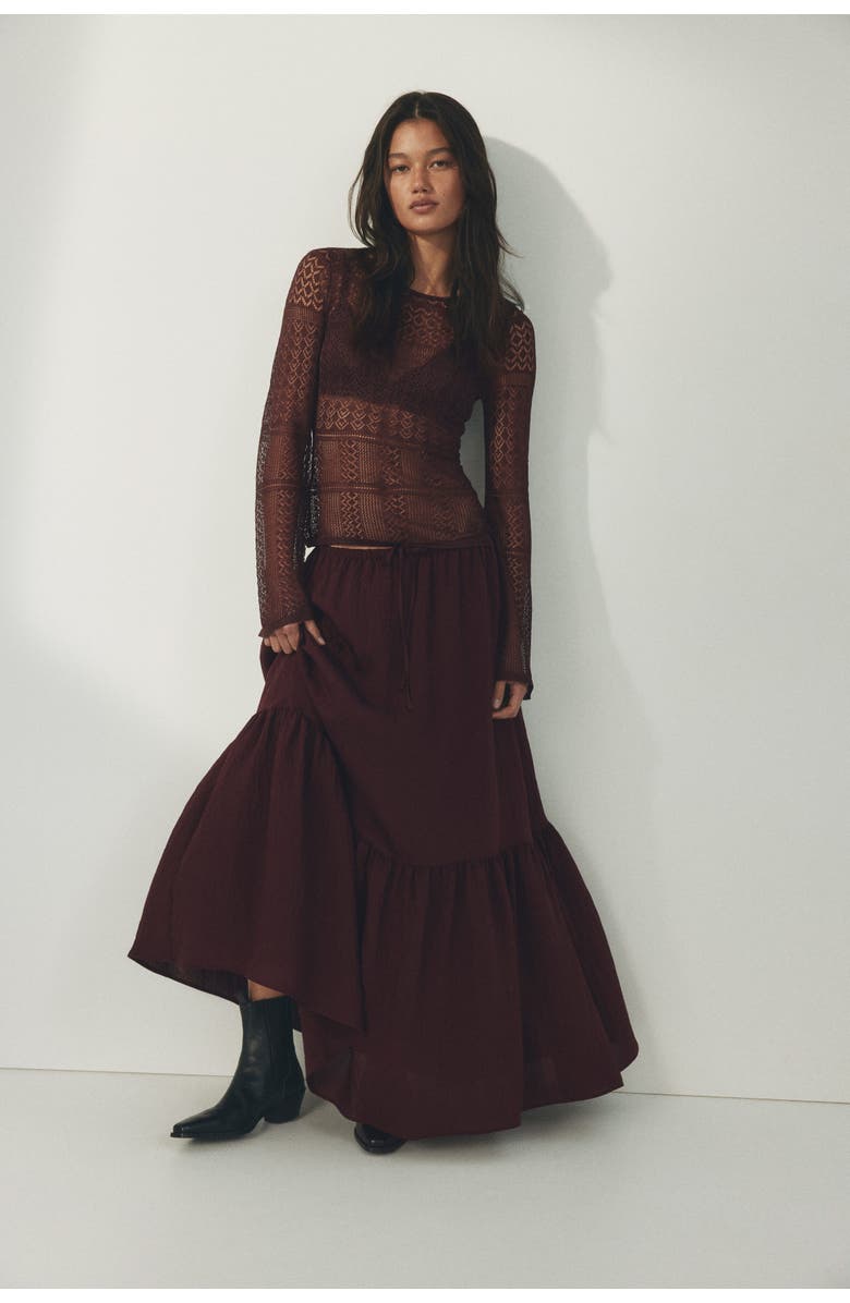 H&M Crêpe a-line skirt, Alternate, color, Burgundy