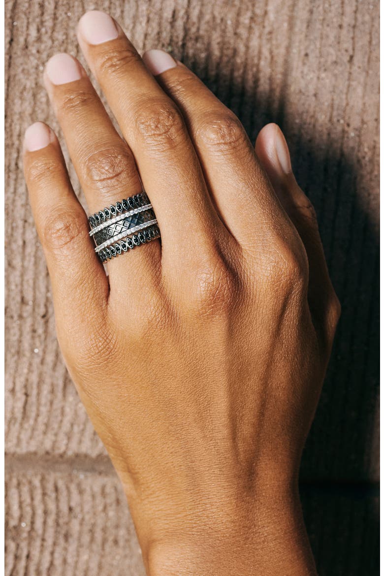 Two-Tone Set of 5 Rings, Alternate, color, SILVER/ BLACK