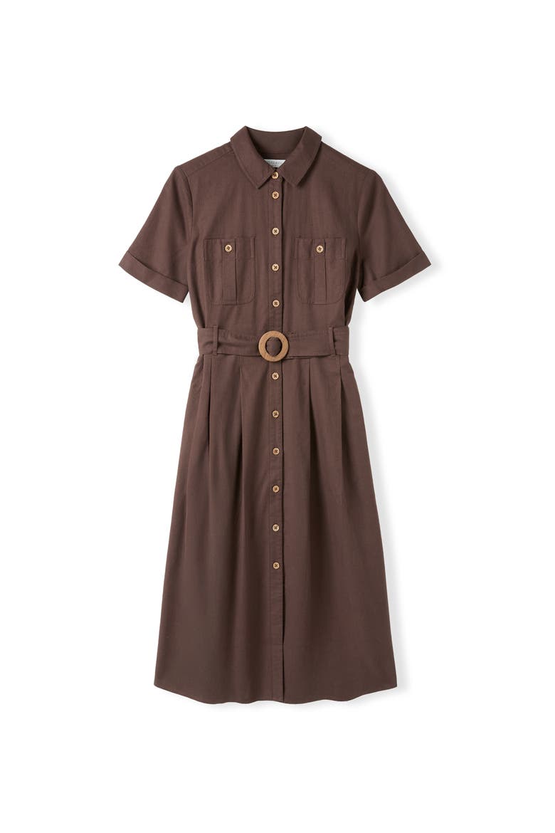 Belted Safari Midi Shirt Dress, Alternate, color, Chocolate Brown