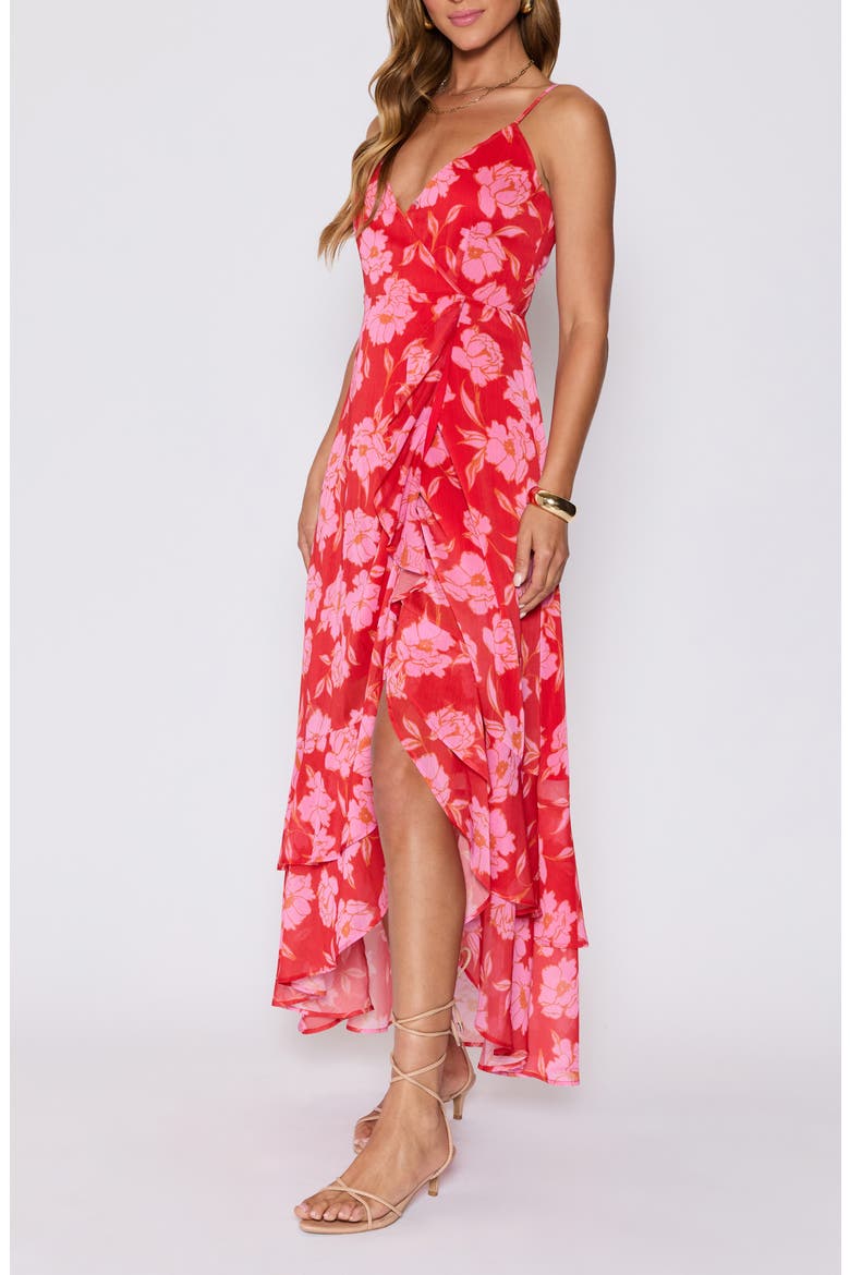 Escape to Paradise Ruffle High-Low Maxi Dress (Nordstrom Exclusive), Alternate, color, RED/ PINK FLORAL