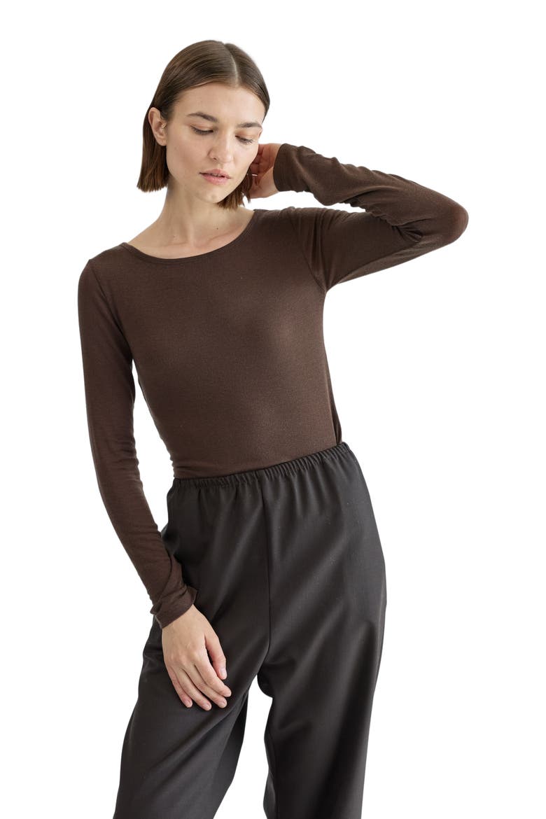 Long Sleeve Boat Tee, Alternate, color, Brown