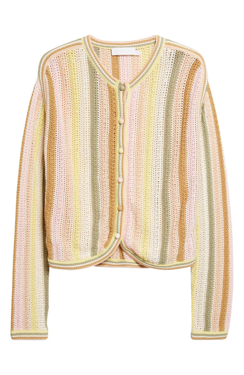 Zimmermann Indra Stripe Cotton Open Stitch Cardigan, Main, color, Yellow Multi