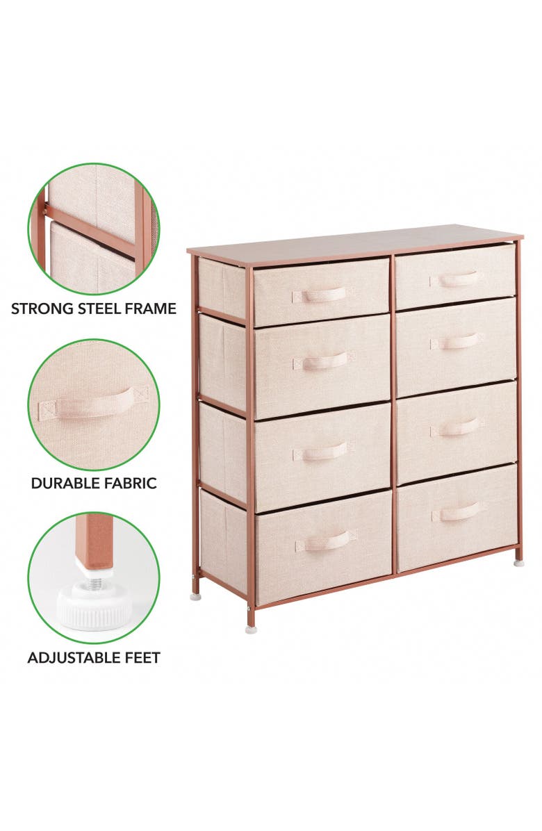 mDesign Tall Storage Dresser Furniture, 8 Slim Fabric Drawers, Alternate, color, Light Pink/Rose Gold