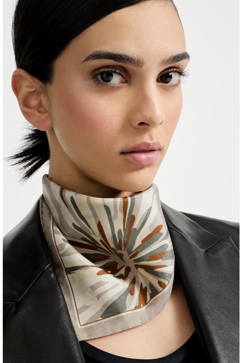 Bloom print pongee foulard, Alternate, color, Khaki