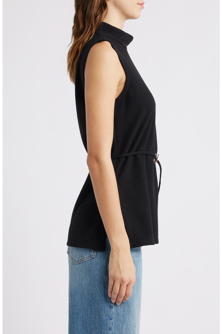 Sleeveless Belted Mock Neck Top, Alternate, color, RICH BLACK