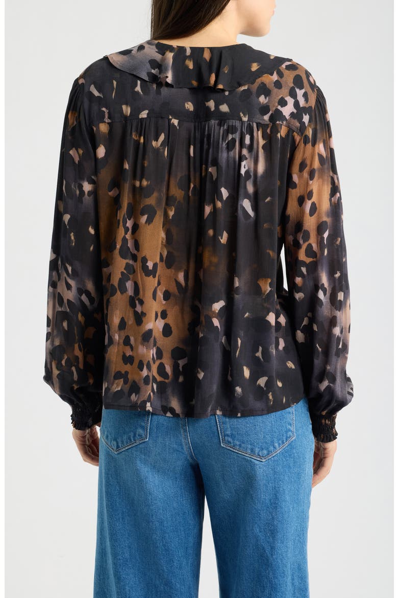 Ruffle Front Button Top, Alternate, color, NOCTURNE LEOPARD