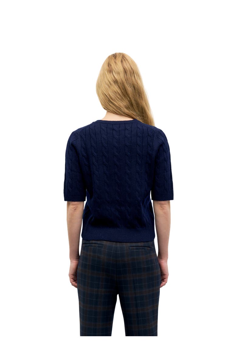 Raisa Cable Knit Short Sleeve Sweater, Alternate, color, Navy Blue