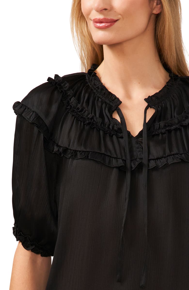 CeCe Ruffle Yoke Satin Top, Alternate, color, 