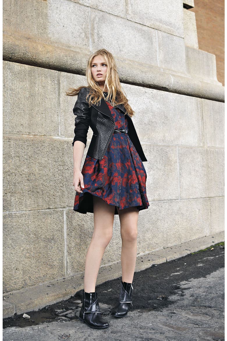 Brocade Fit & Flare Dress, Alternate, color, FIRECRACKER ECLIPSE