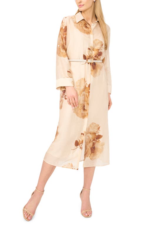 Ted Baker Amaris Floral Long Sleeve Midi Shirtdress in Biscotti Beige at Nordstrom, Size Small
