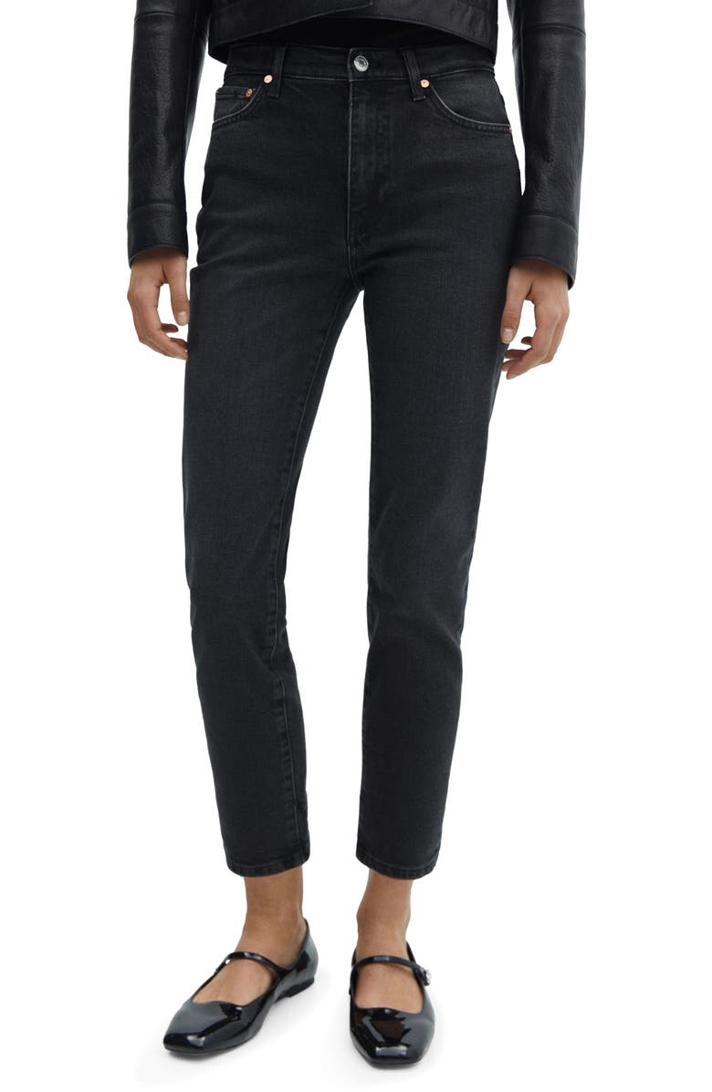 MANGO Slim Fit Crop Jeans, Main, color, Black Denim