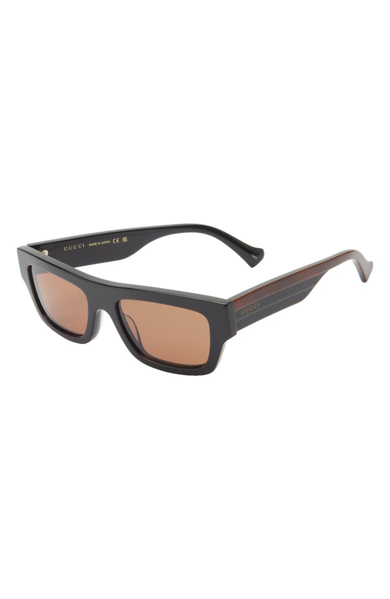 Gucci 55mm Rectangle Sunglasses, Alternate, color, Black Havana Brown