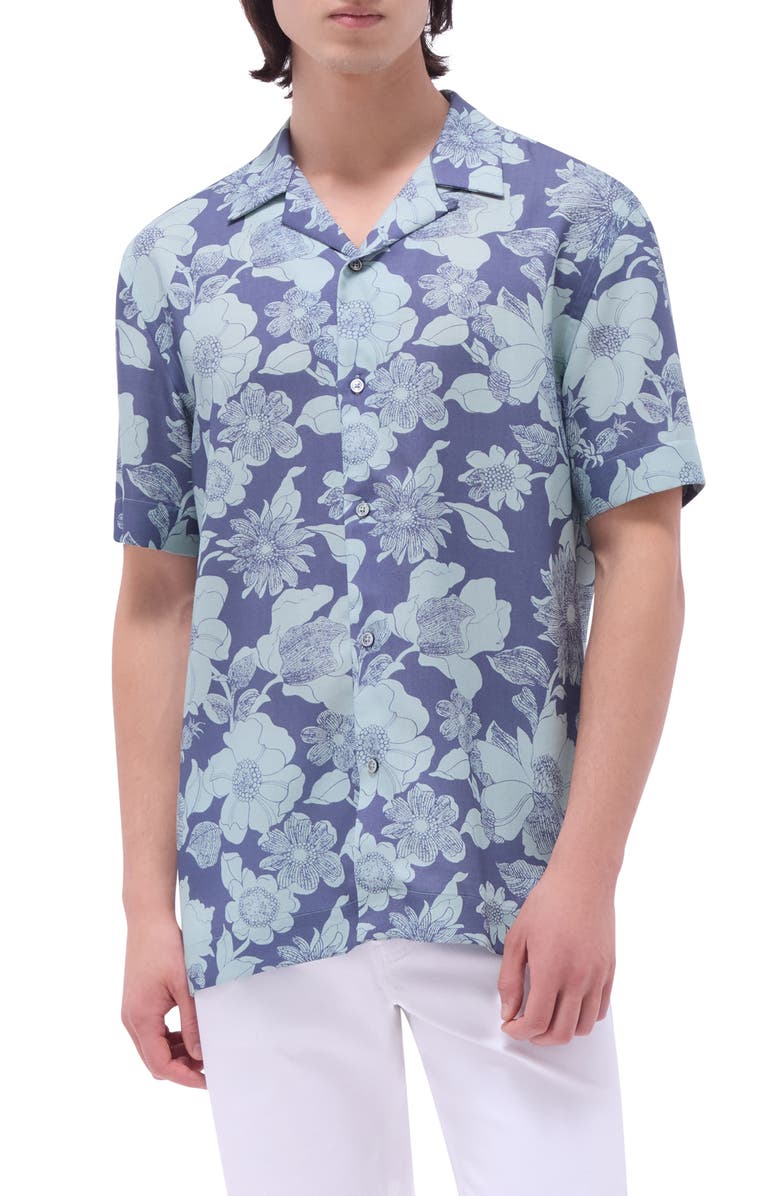 Bugatchi Jackson Floral Lyocell Camp Shirt, Main, color, Mint
