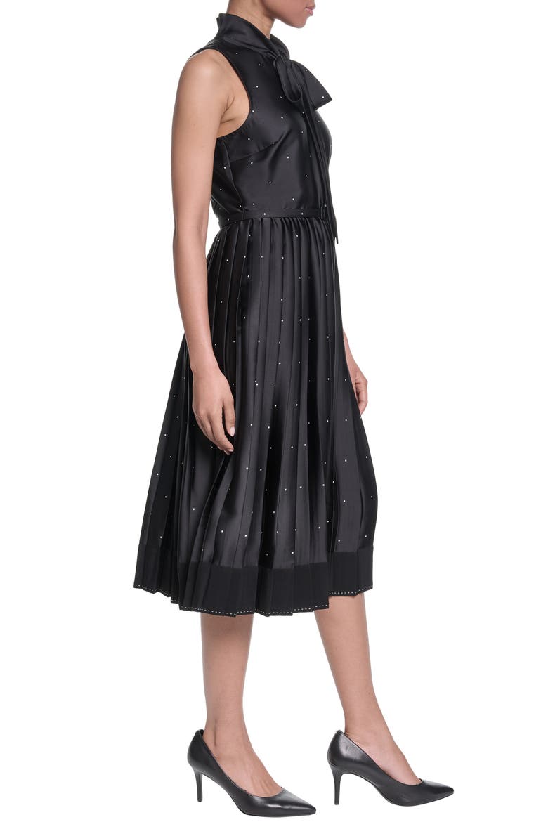 Printed Tie Neck Satin Midi Dress, Alternate, color, BLACK SOFT WHITE