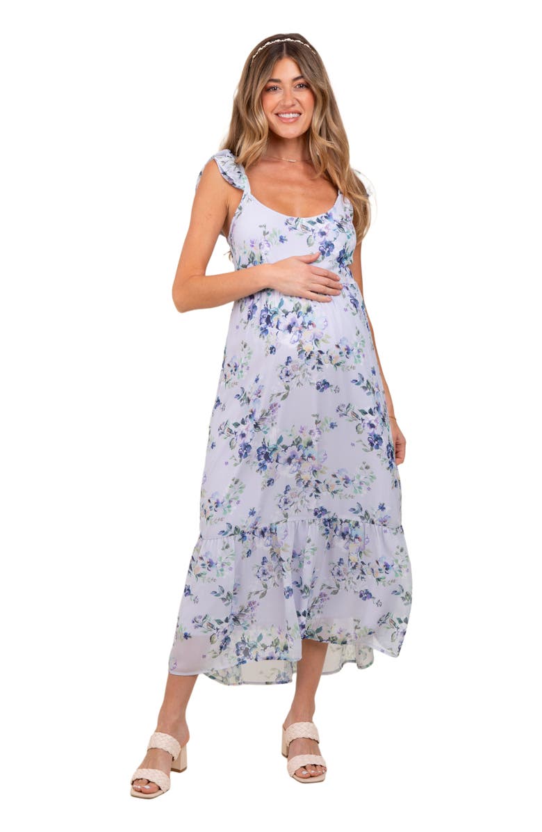 PinkBlush Floral Textured Open Back Tie Maxi Dress, Main, color, Lavender