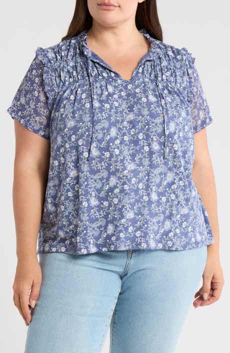 Lucky Brand Floral Flutter Sleeve Cotton Blend Top