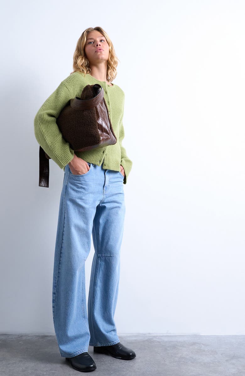 Topshop Relaxed Rib Cardigan, Alternate, color, Medium Green