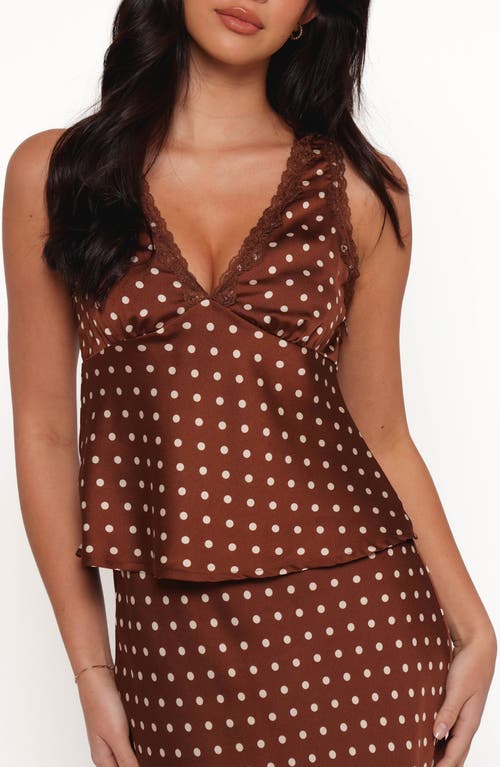 Petal And Pup Petal & Pup Kelso Polka Dot Lace Trim Satin Tank In Brown