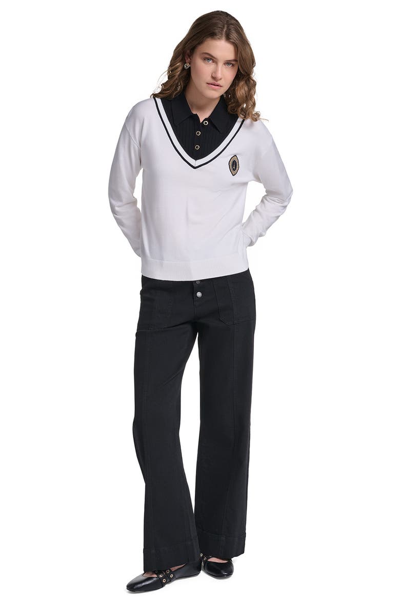 Eiffel Tower Twofer Sweater, Alternate, color, SOFT WHITE/ BLACK