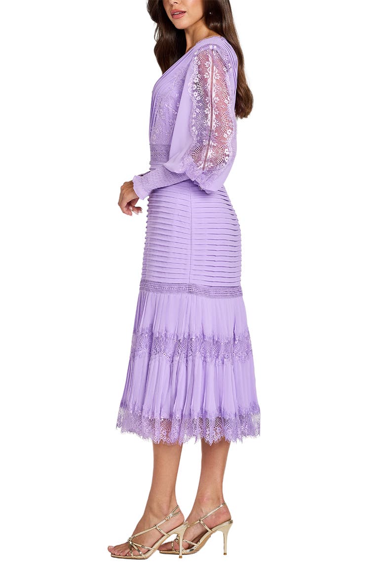 Lace Pintuck Long Sleeve Cocktail Dress, Alternate, color, PURPLE HAZE