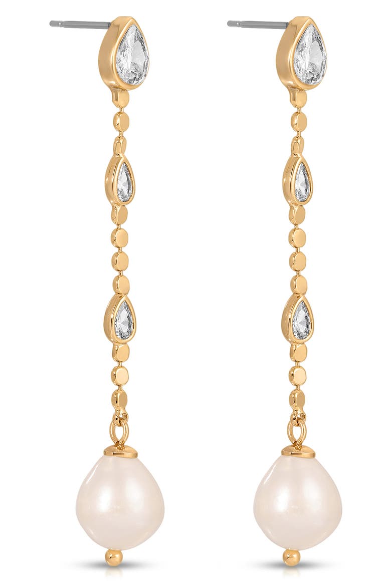 Teardrop Cubic Zirconia & Freshwater Pearl Drop Earrings, Alternate, color, GOLD